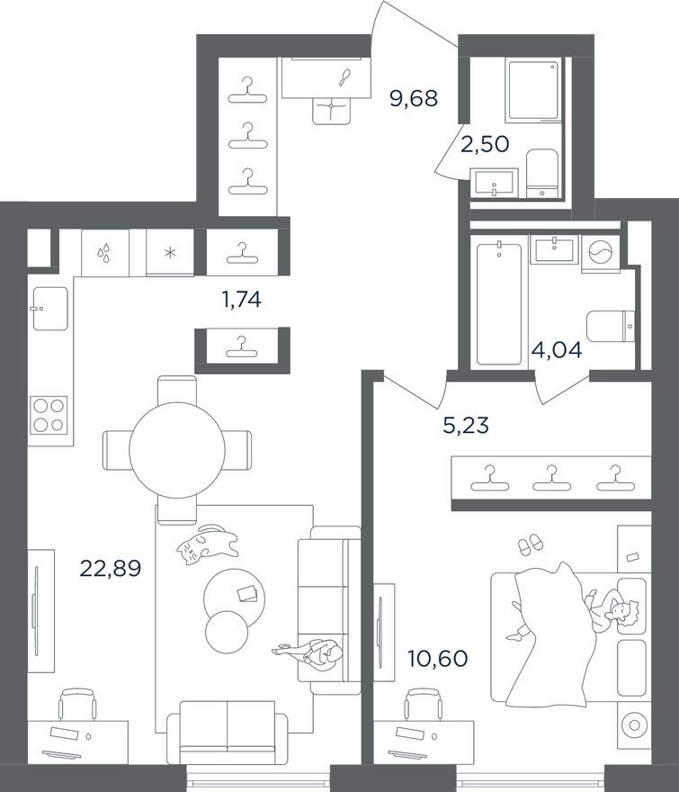 1к. квартира, 56.7 м²