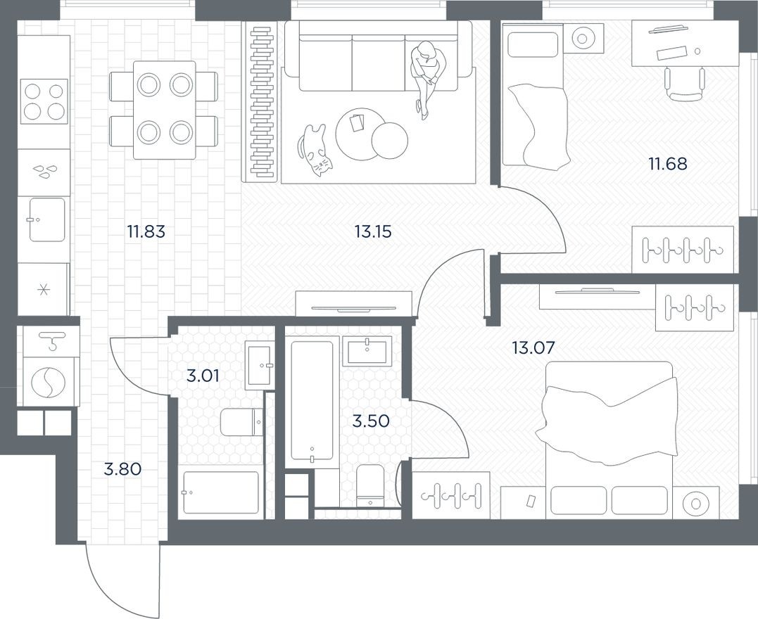 2к. квартира, 60.0 м²