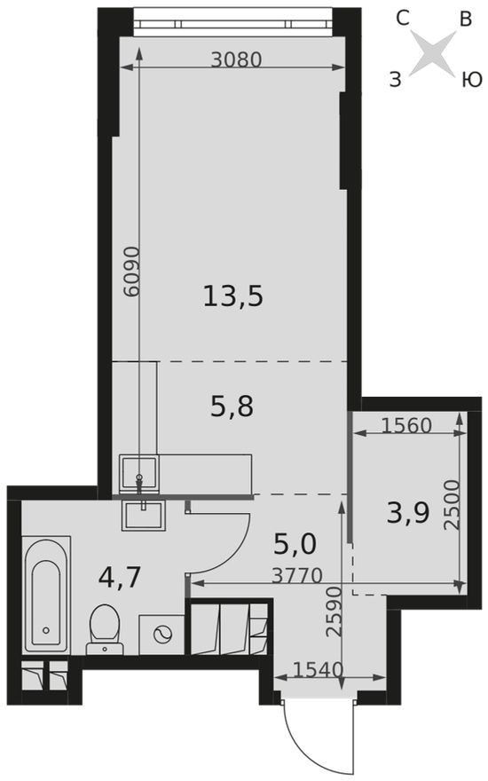 Студия-квартира, 32.9 м²
