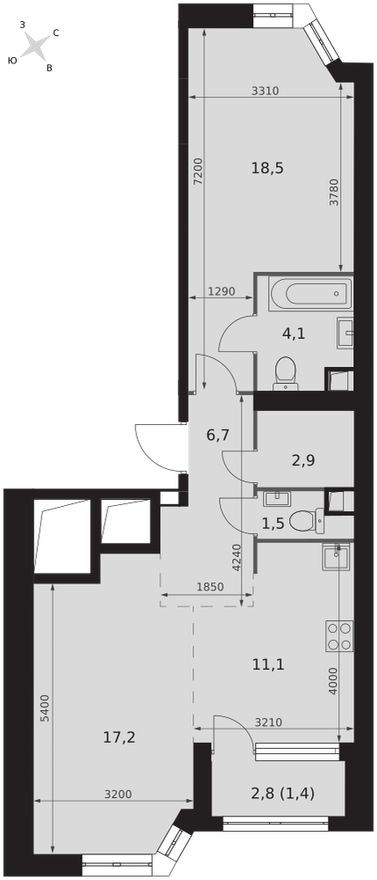 2е квартира, 63.4 м²