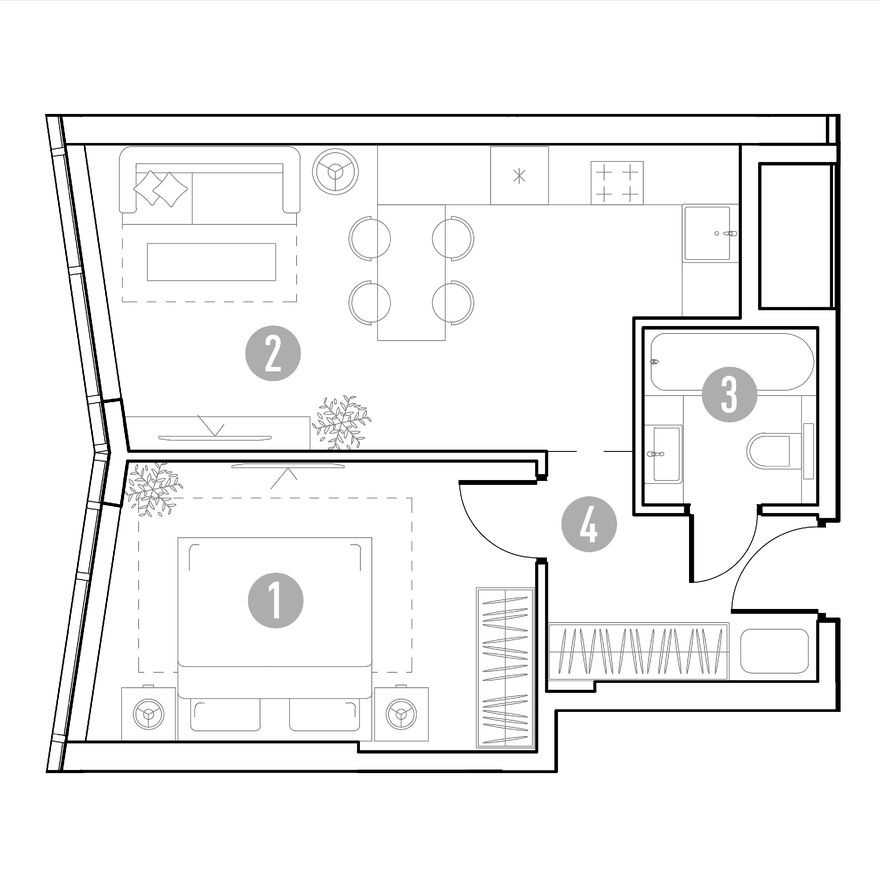 Планировка — 1к. квартира, 41.1 м²