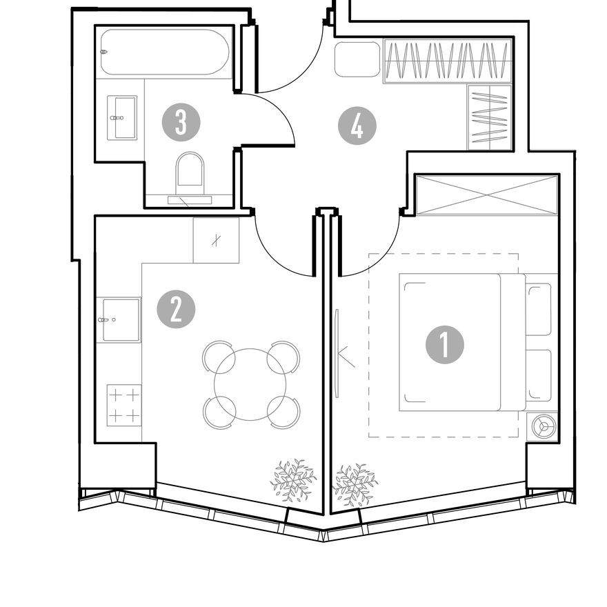 Планировка — 1к. квартира, 33.5 м²