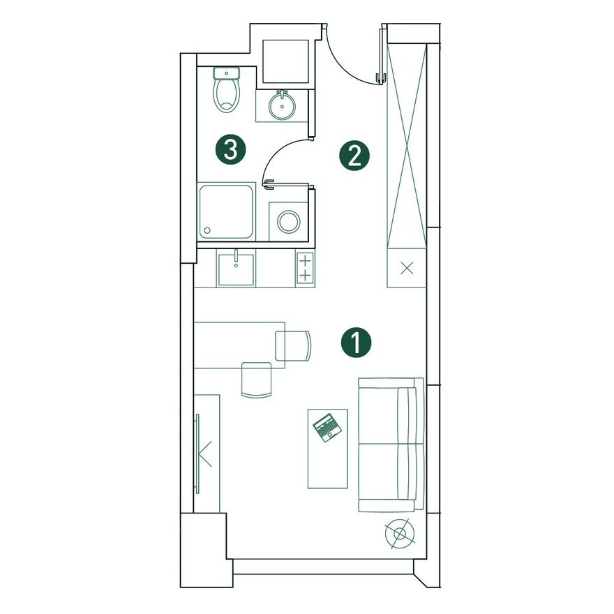 1к. квартира, 26.2 м²