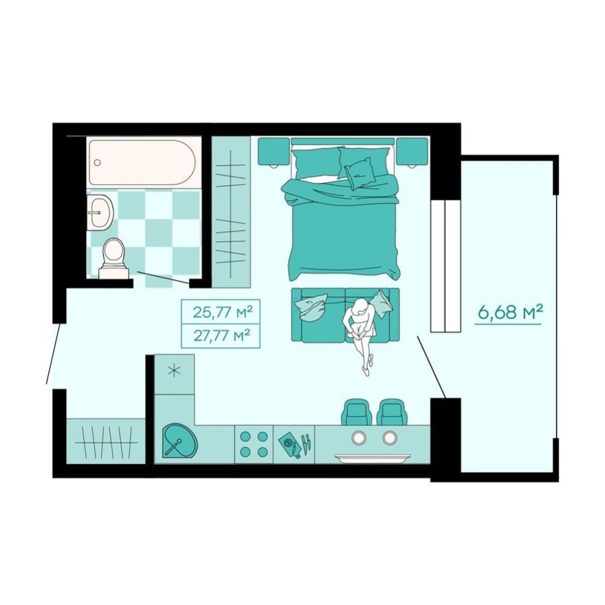 1к. квартира, 27.8 м²