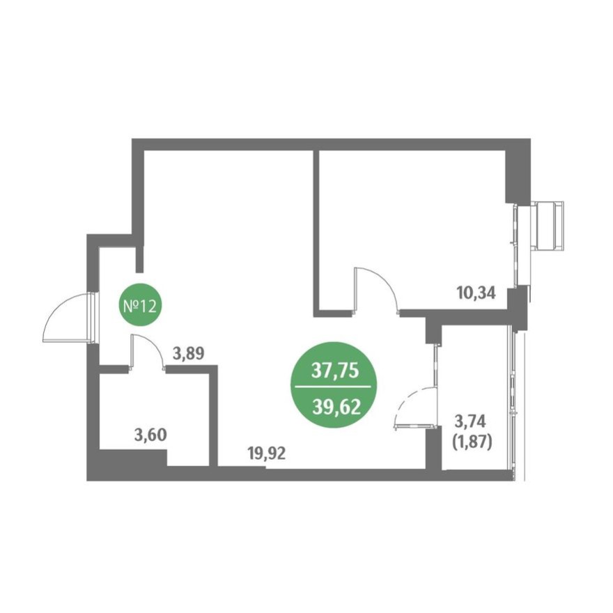 1к. квартира, 39.6 м²