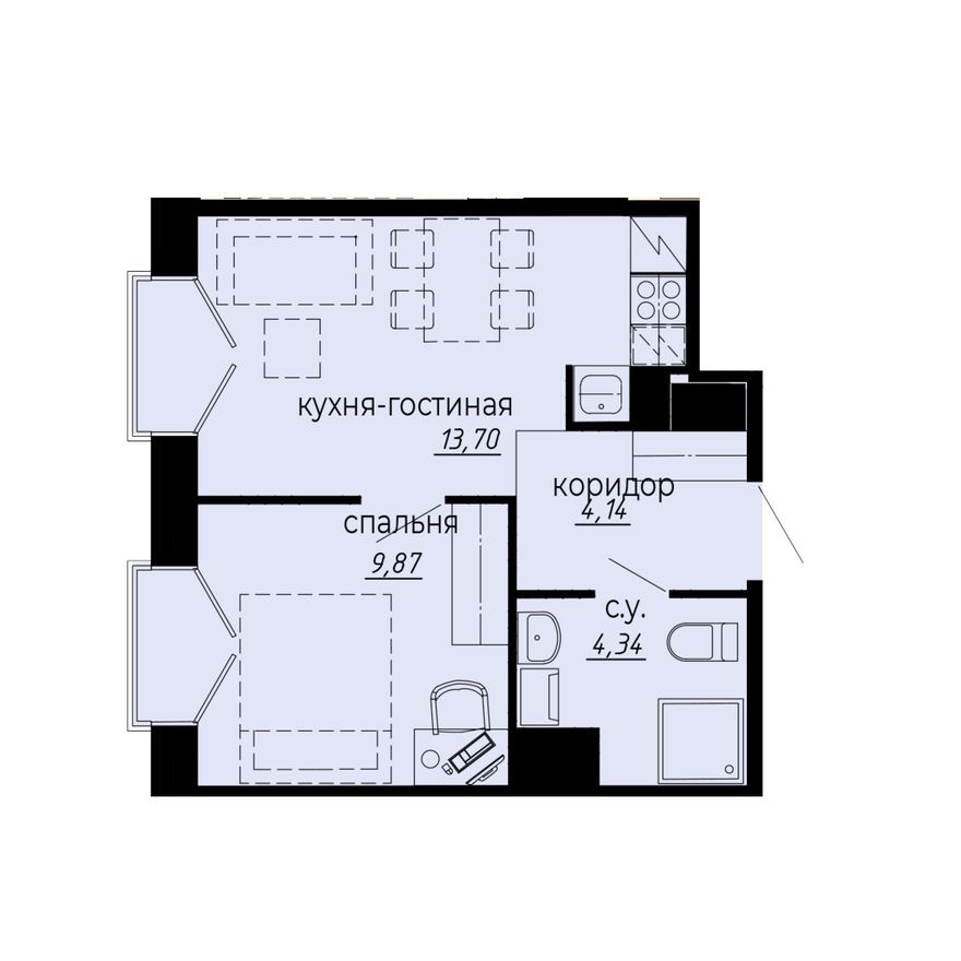 1е квартира, 32.1 м²