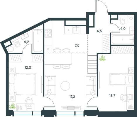 3к. квартира