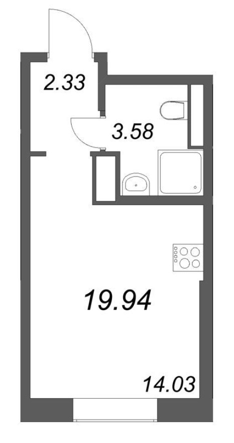 Студия-квартира, 19.9 м²