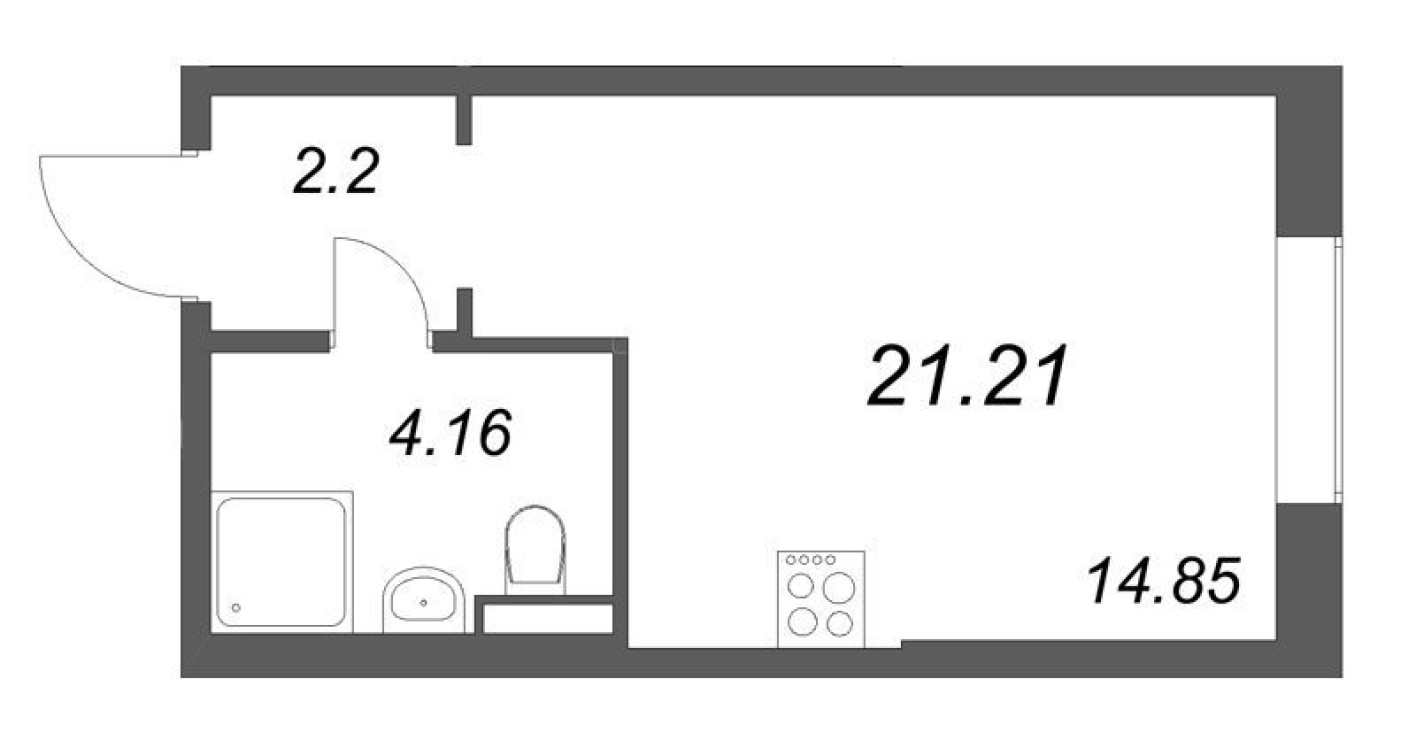 Студия-квартира, 21.2 м²