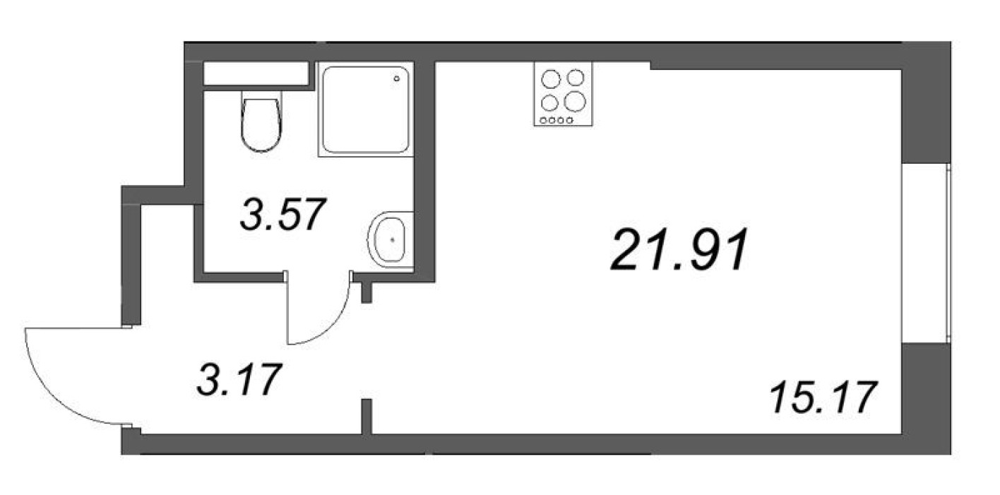 Студия-квартира, 21.9 м²