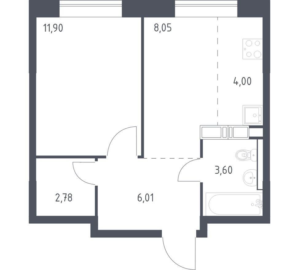 1к. квартира, 36.3 м²