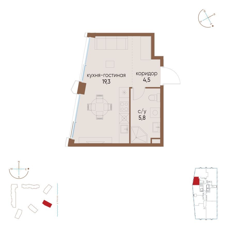 1к. квартира, 29.6 м²