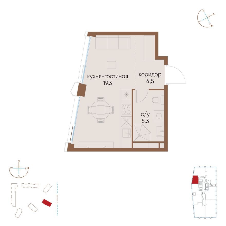 1к. квартира, 29.1 м²