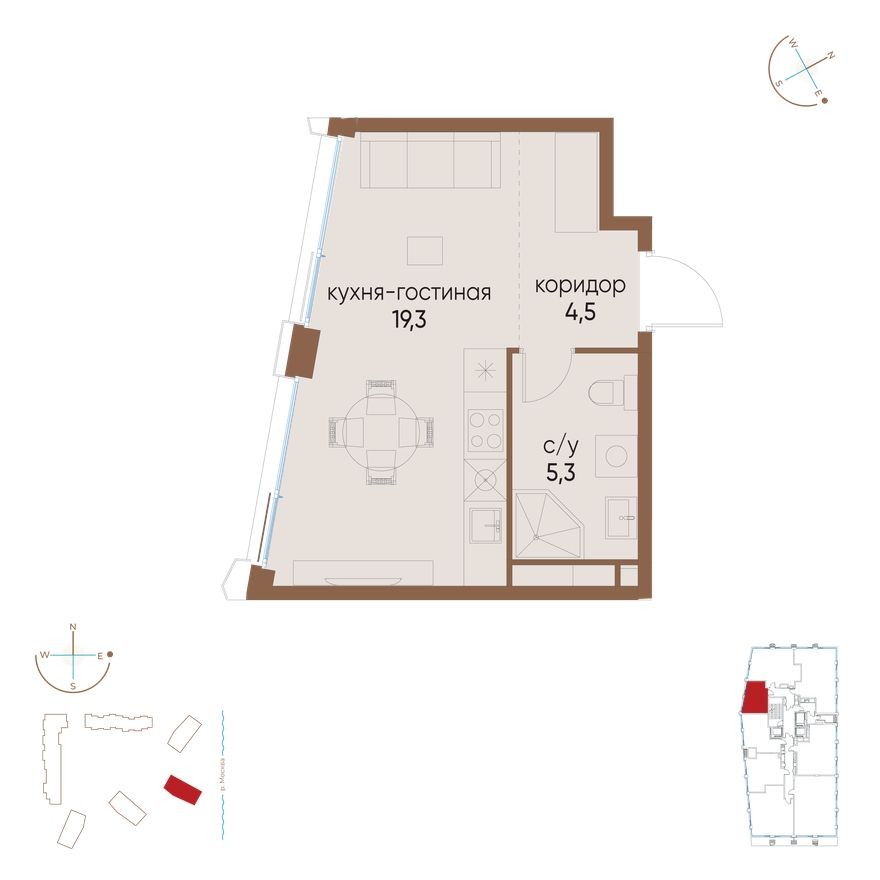 1к. квартира, 29.1 м²