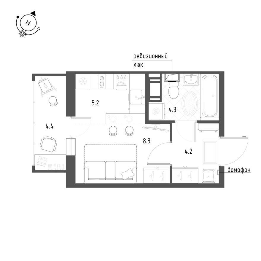 Студия-квартира, 23.2 м²