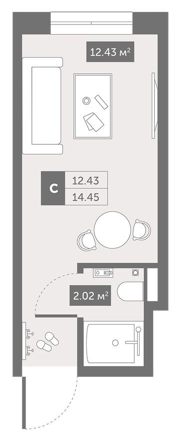 Студия-квартира, 14.5 м²