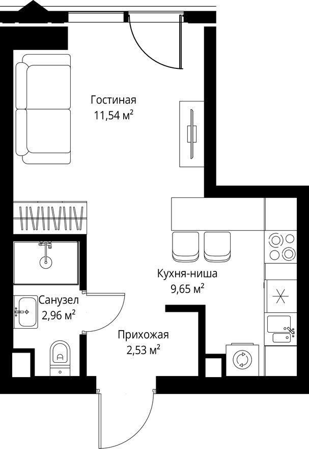 Студия-квартира, 26.7 м²