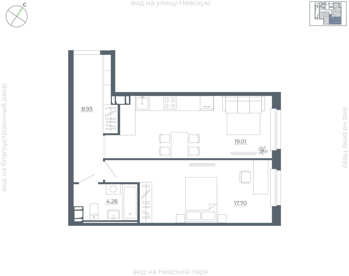 1к. квартира, 49.2 м²