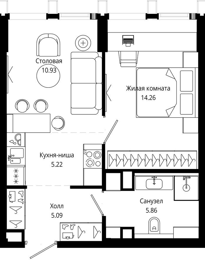 1к. квартира, 41.4 м²