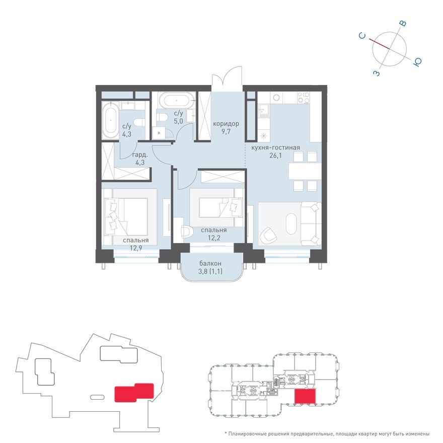 2к. квартира, 78.0 м²