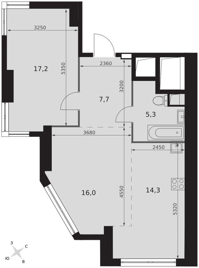 2е квартира, 60.5 м²