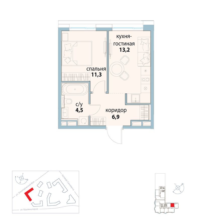 1к. квартира, 35.9 м²