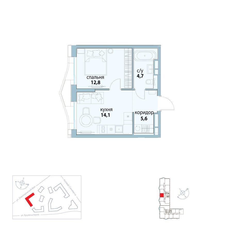 1к. квартира, 37.2 м²