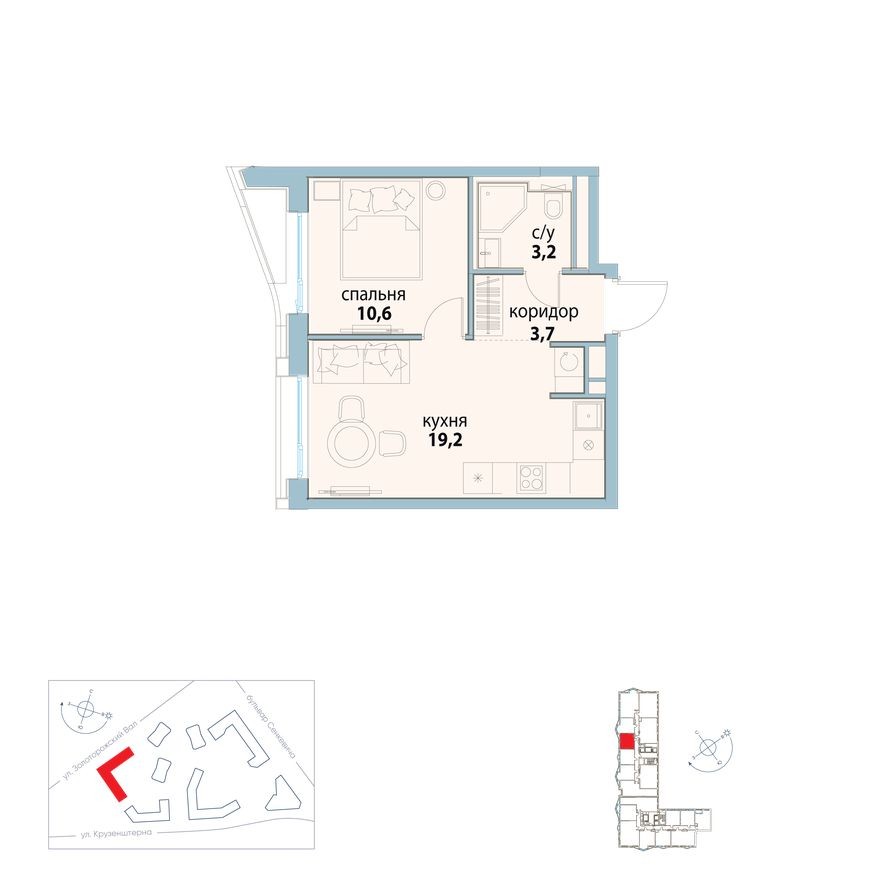 1к. квартира, 36.7 м²