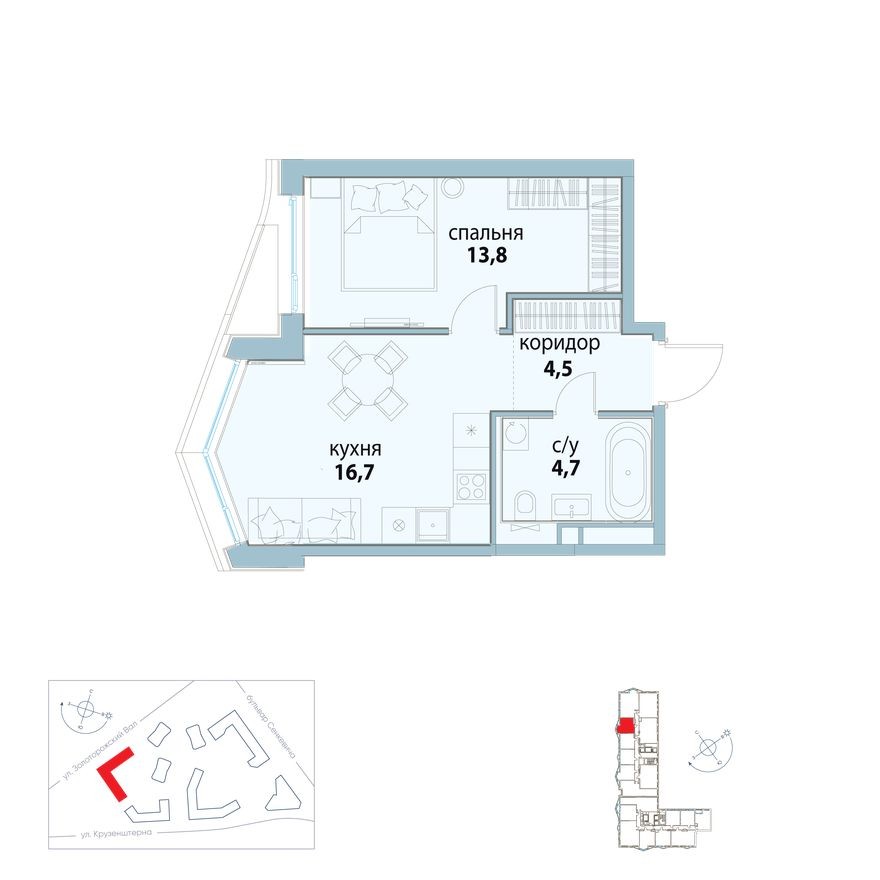 1к. квартира, 39.7 м²