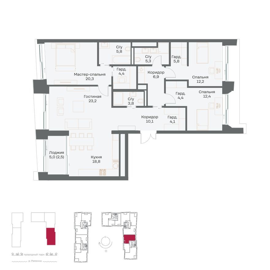 4к. квартира, 140.0 м²