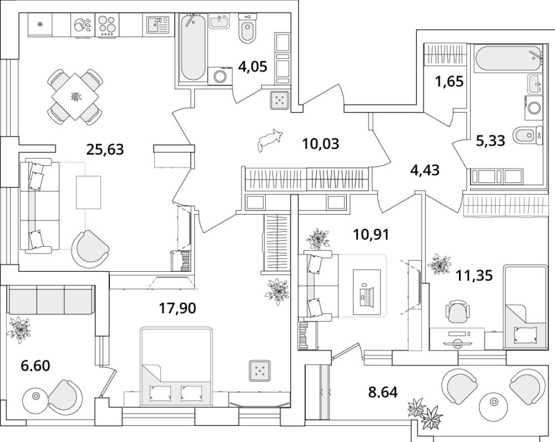 3к. квартира, 98.9 м²