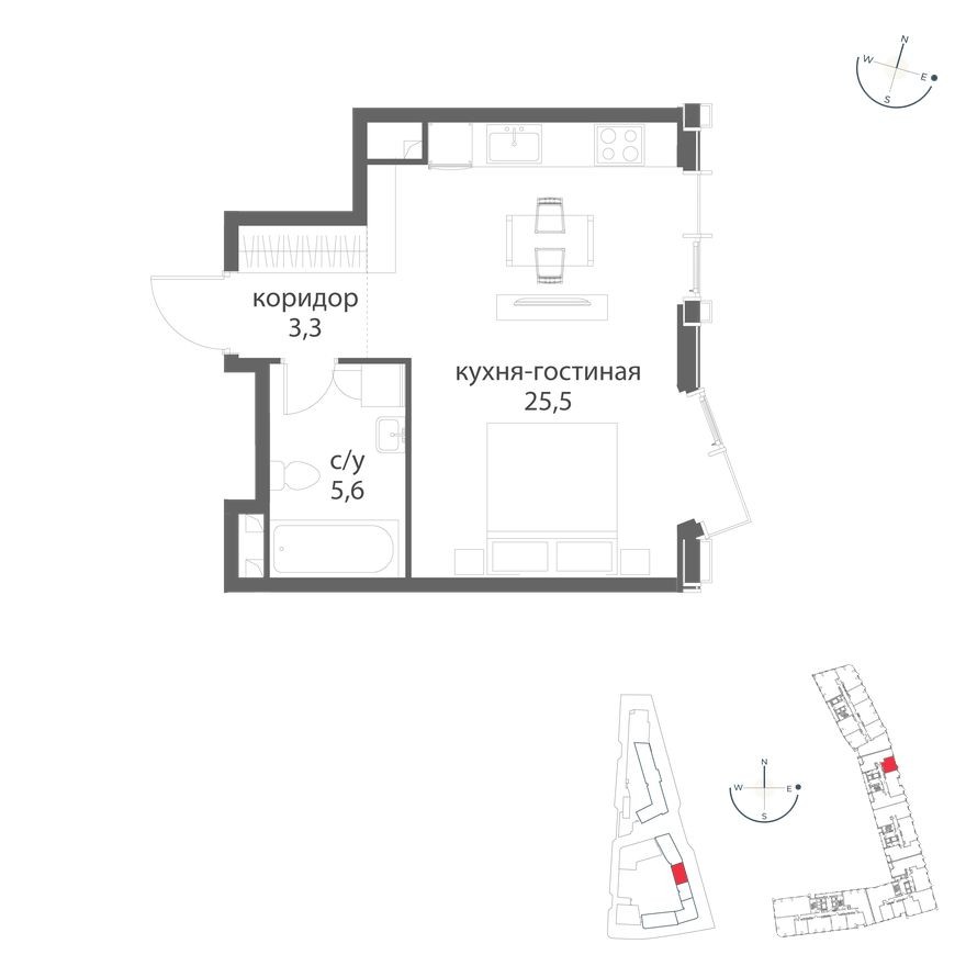 1к. квартира, 34.4 м²