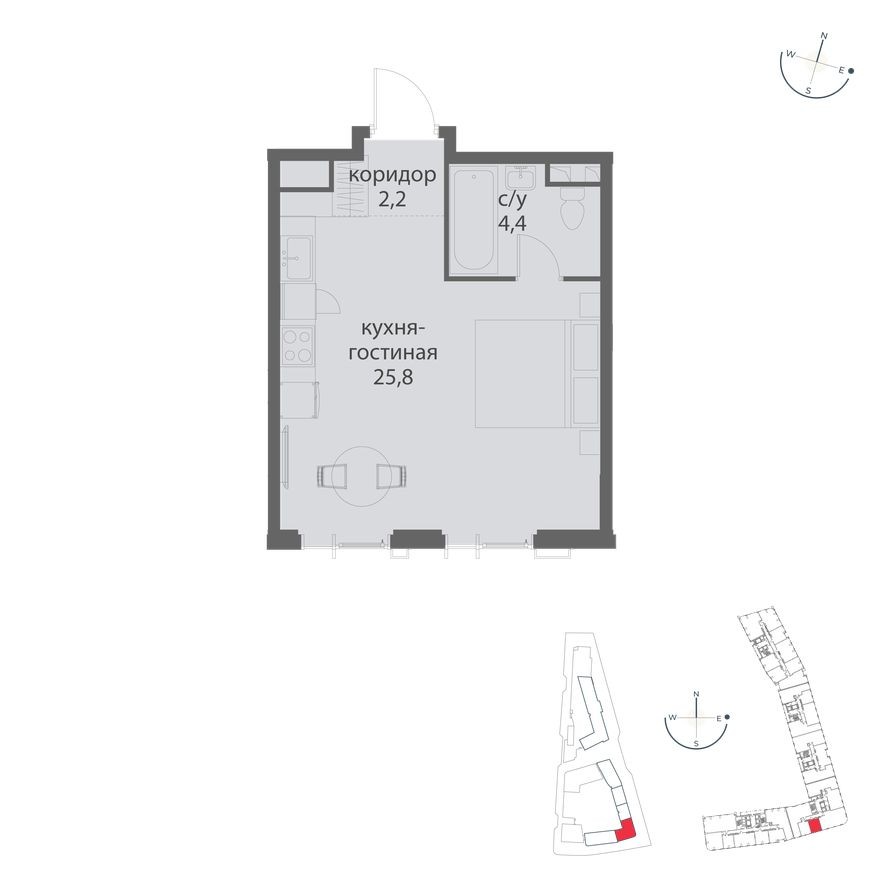 1к. квартира, 32.4 м²