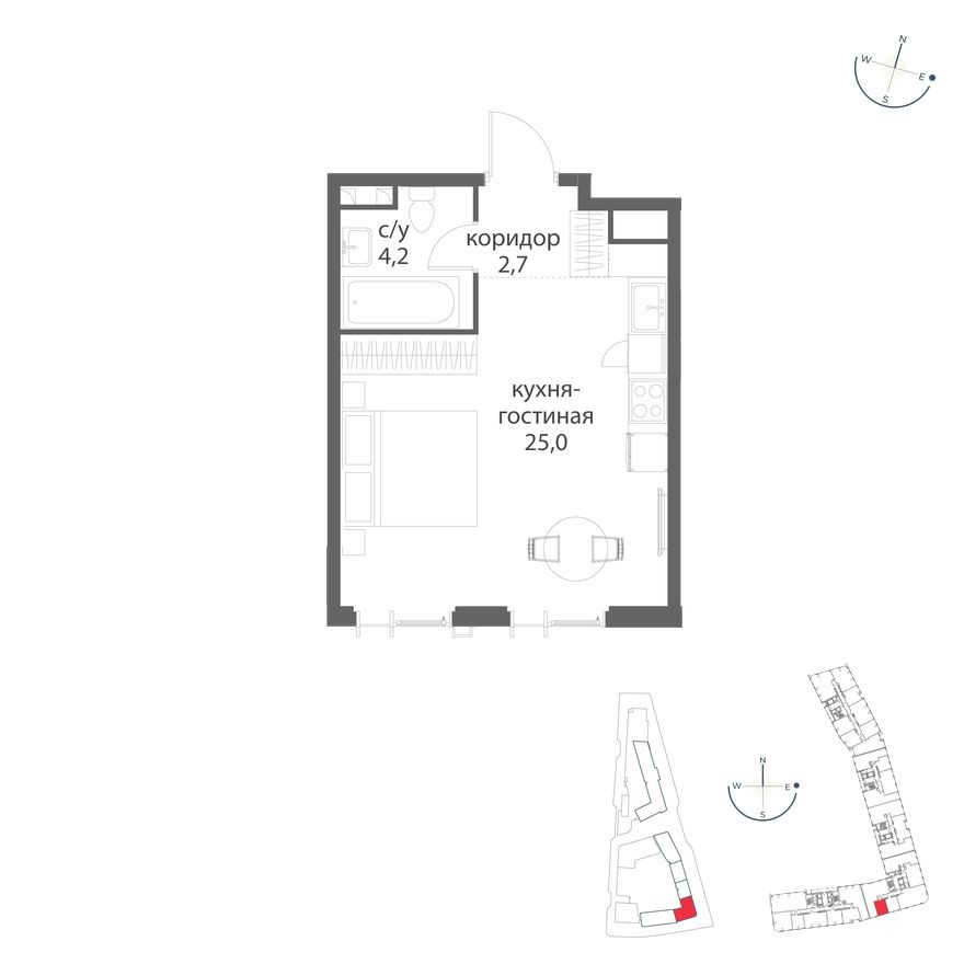 1к. квартира, 31.9 м²
