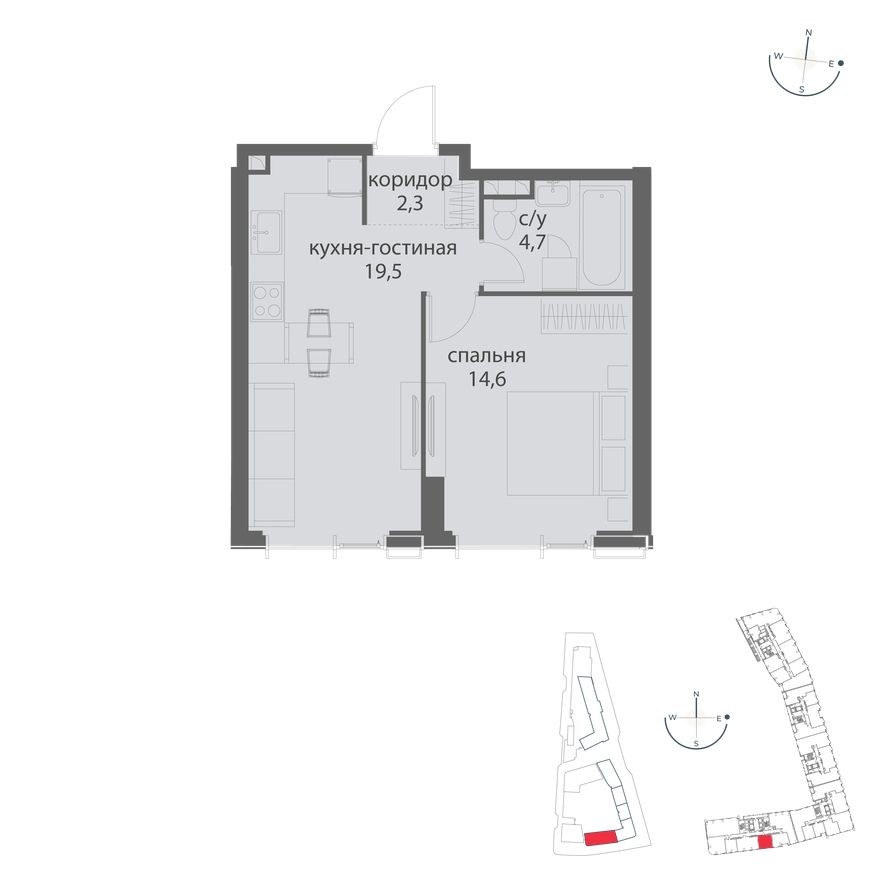 1к. квартира, 41.1 м²