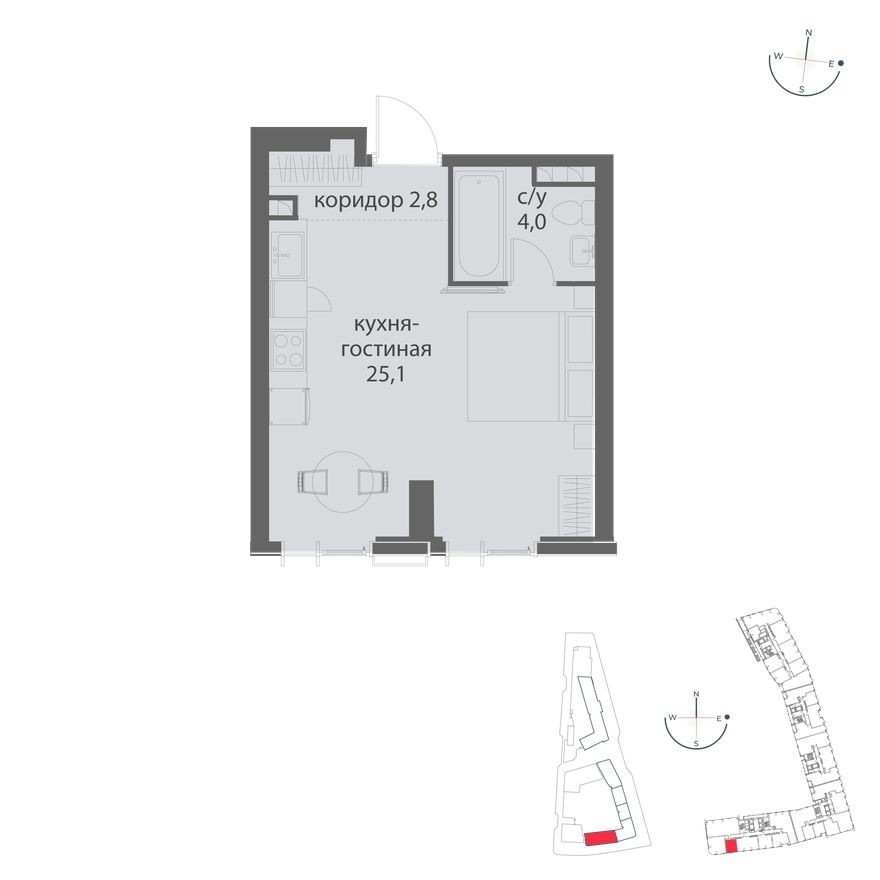 1к. квартира, 31.9 м²