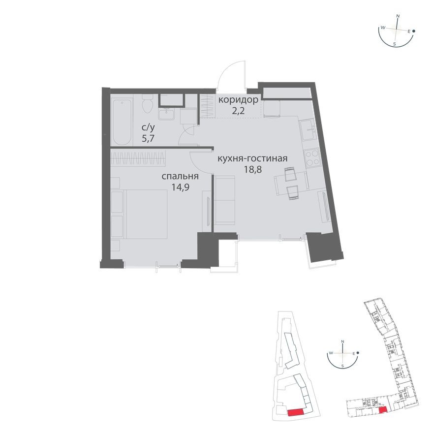 1к. квартира, 41.6 м²
