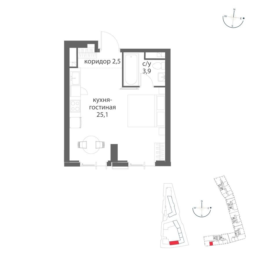 1к. квартира, 31.5 м²
