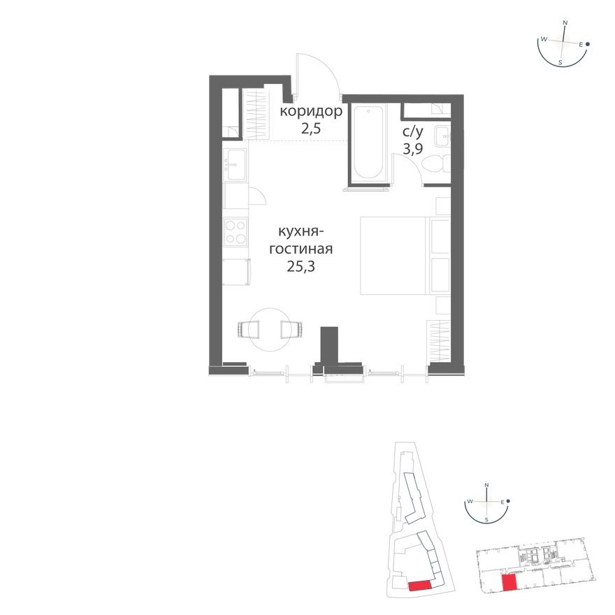 1к. квартира, 31.7 м²