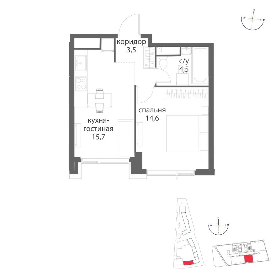 1к. квартира, 38.3 м²