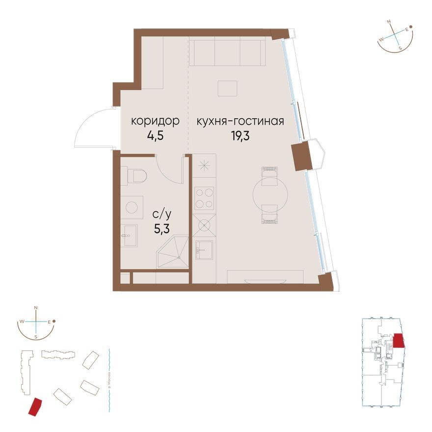 1к. квартира, 29.1 м²