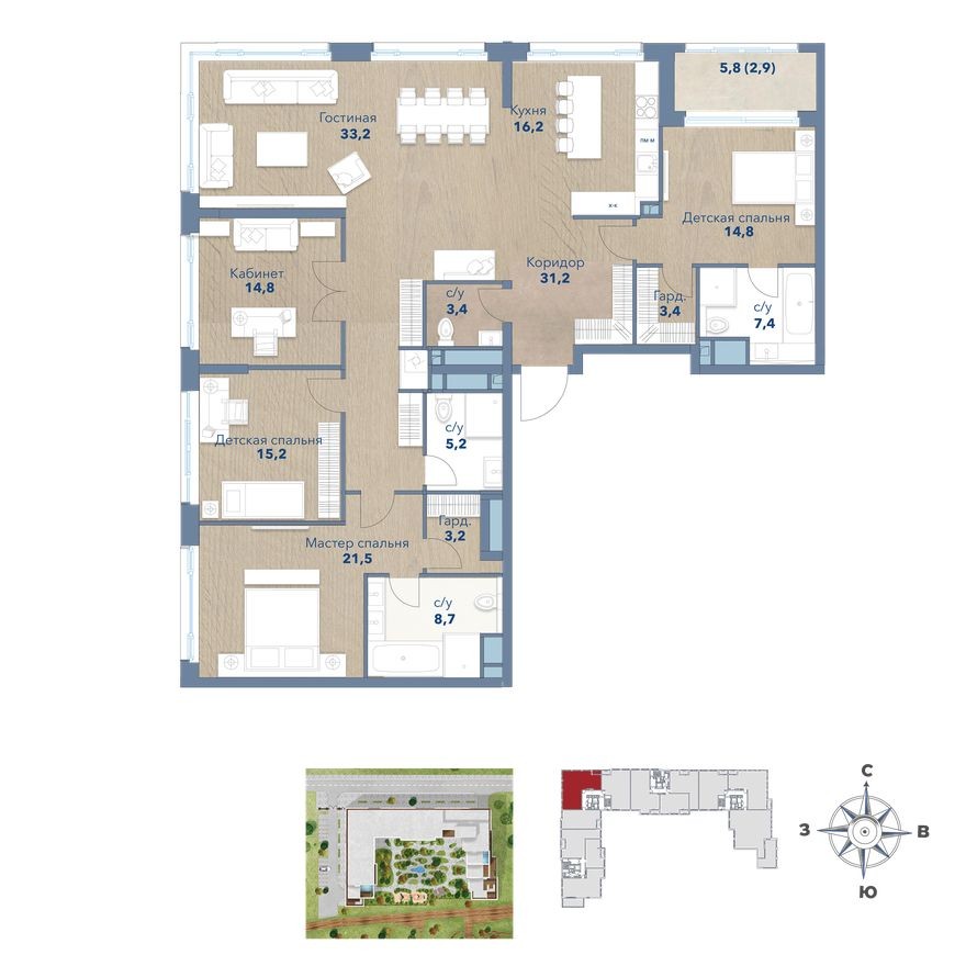 5к. квартира, 179.4 м²