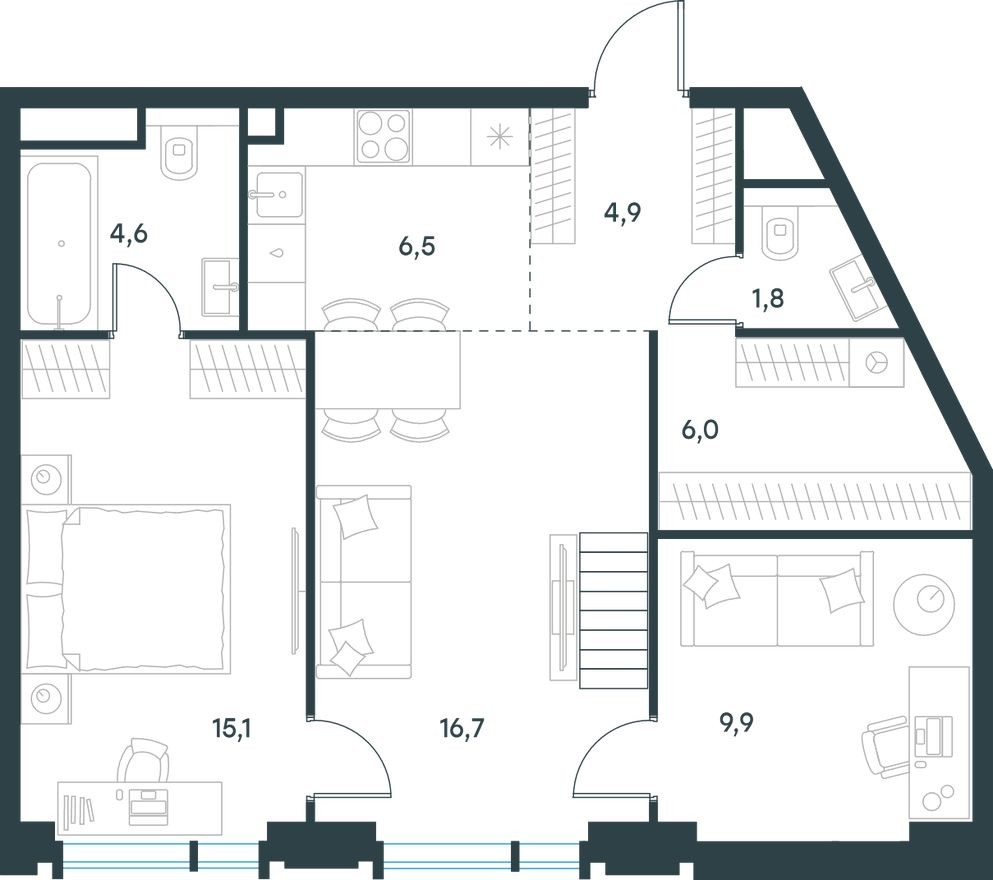3к. квартира, 67.0 м²