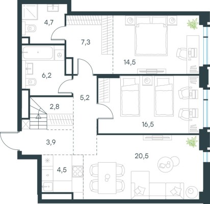 3к. квартира