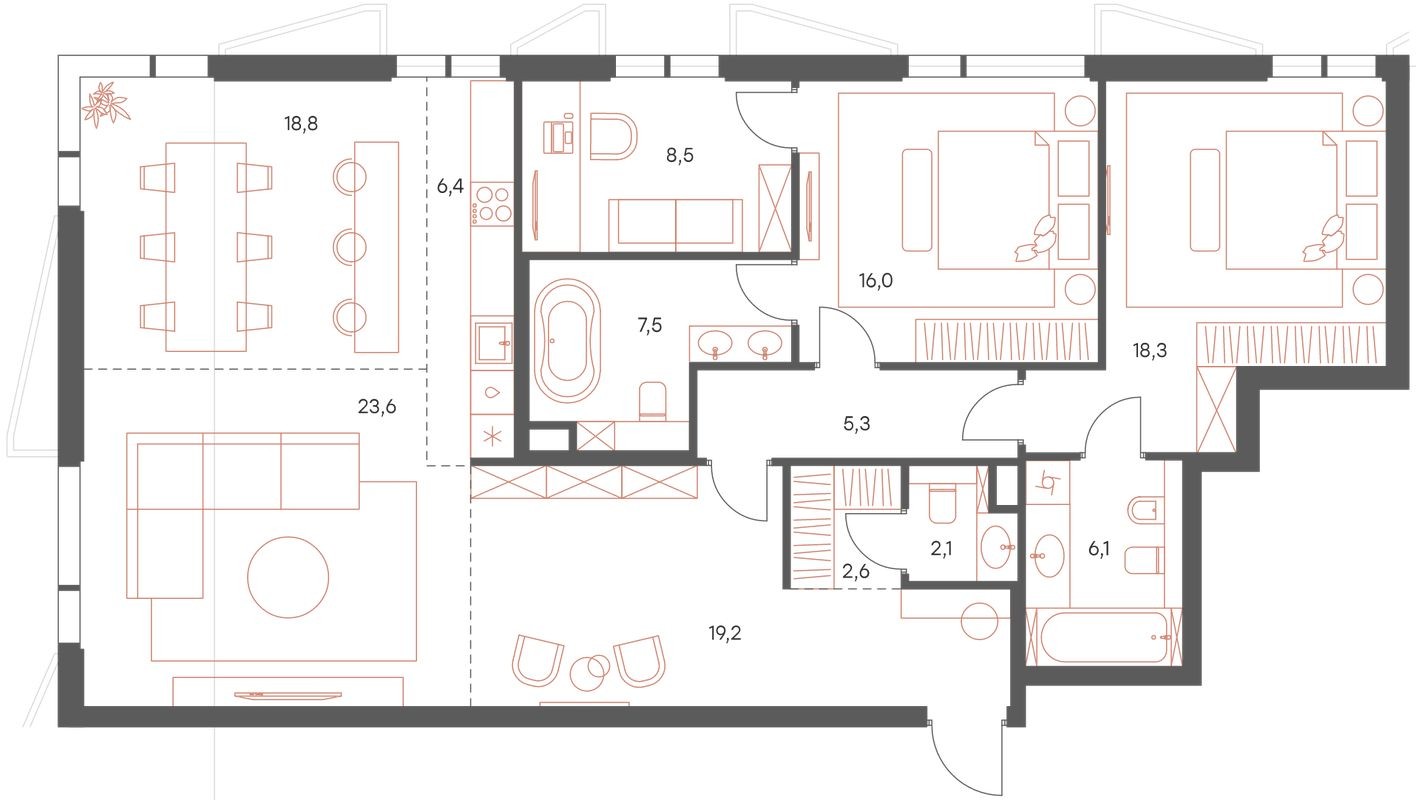 5к. квартира, 134.4 м²