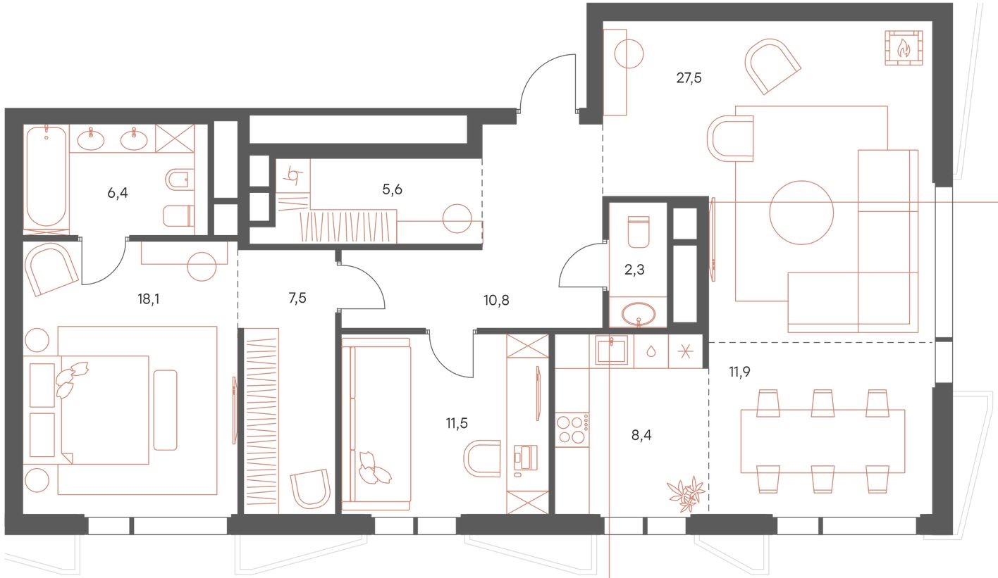 4к. квартира, 110.0 м²