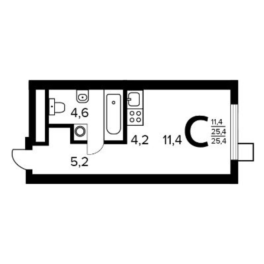 Студия-квартира, 25.4 м²