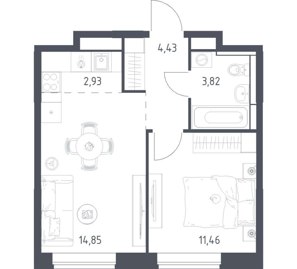 1к. квартира, 37.1 м²