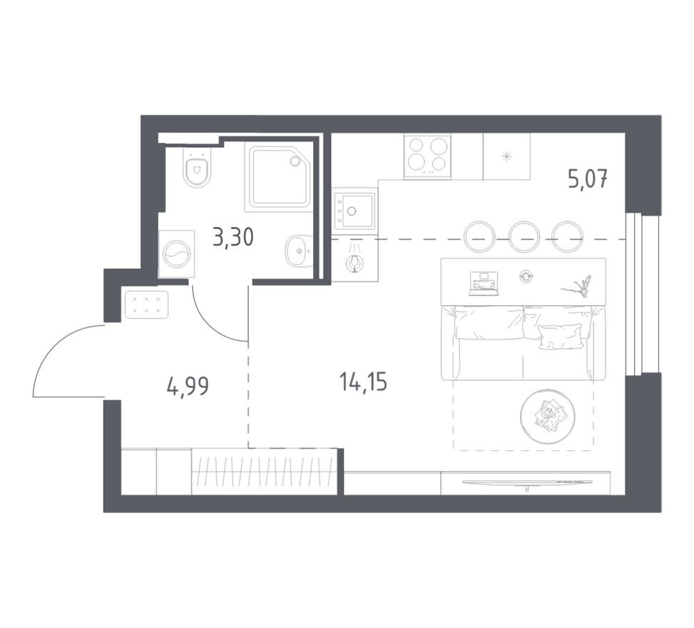 Студия-квартира, 27.5 м²