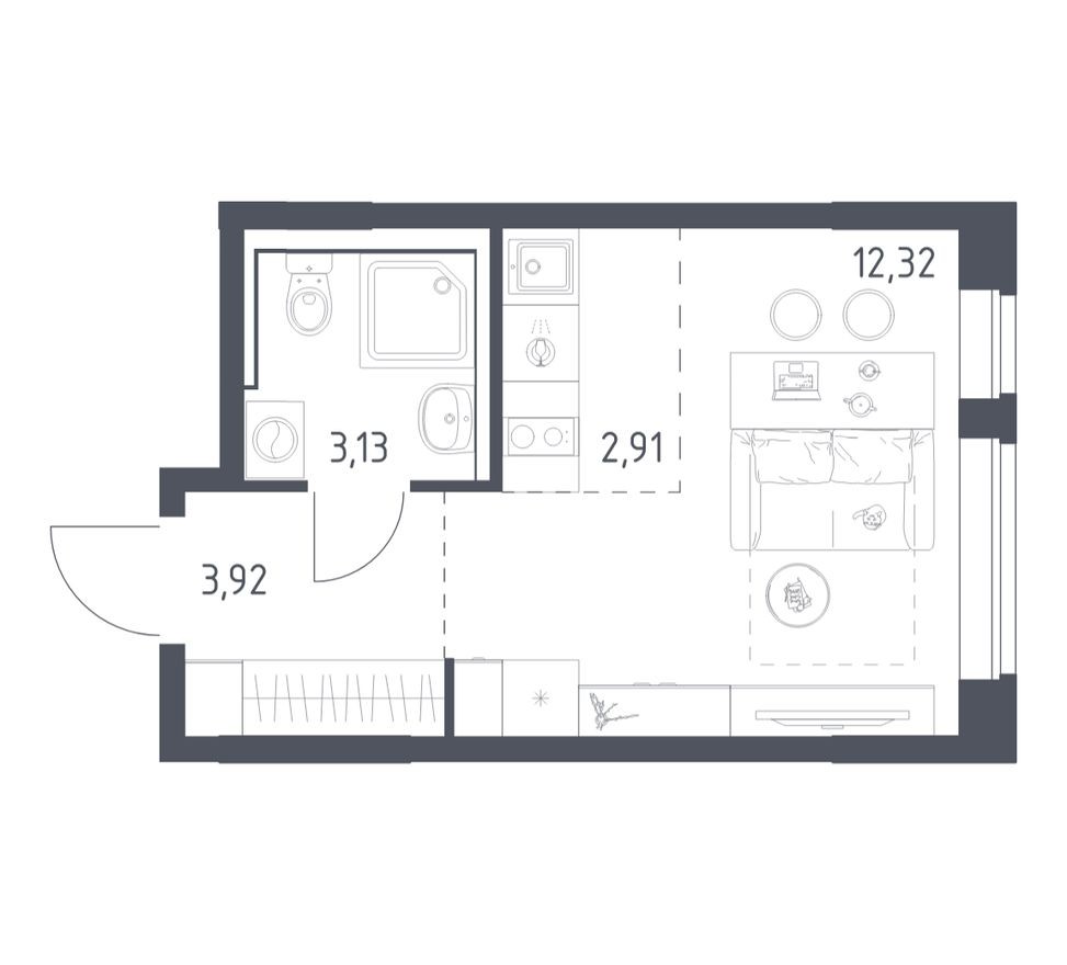 Студия-квартира, 22.3 м²